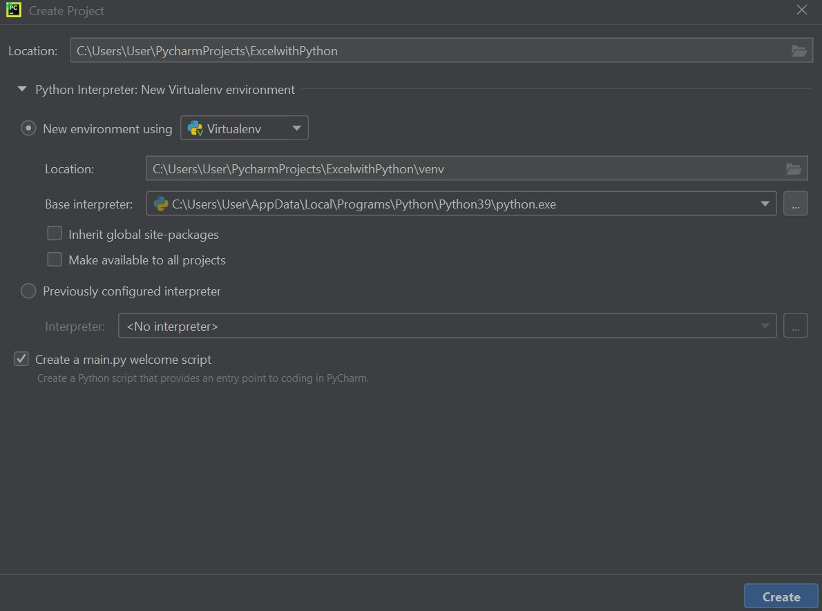 PyCharm New Project